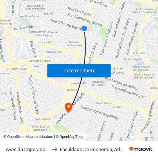 Avenida Imperador | Seletivo (Etufor) - Centro to Faculdade De Economia, Administração, Atuária, Contabilidade Da Ufc map