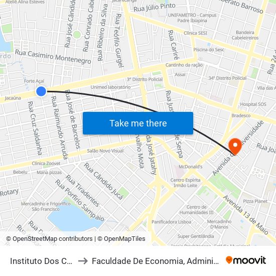 Instituto Dos Cegos - São Gerardo to Faculdade De Economia, Administração, Atuária, Contabilidade Da Ufc map