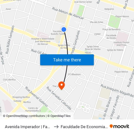 Avenida Imperador | Faculdade Rodolfo Teófilo (Seletivo) - Farias Brito to Faculdade De Economia, Administração, Atuária, Contabilidade Da Ufc map