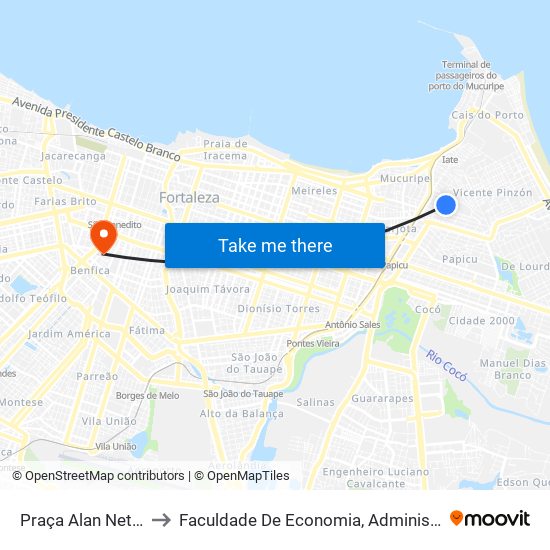 Praça Alan Neto - Vicente Pinzon to Faculdade De Economia, Administração, Atuária, Contabilidade Da Ufc map