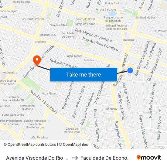 Avenida Visconde Do Rio Branco | Uninassau (Campus Dorotéias) - Joaquim Távora to Faculdade De Economia, Administração, Atuária, Contabilidade Da Ufc map