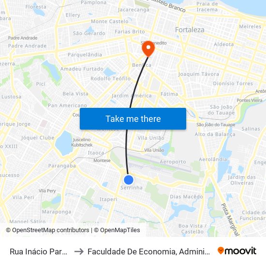 Rua Inácio Parente, 200 - Serrinha to Faculdade De Economia, Administração, Atuária, Contabilidade Da Ufc map