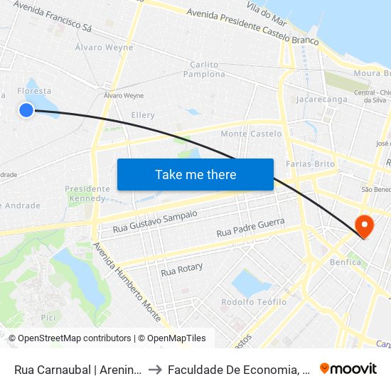 Rua Carnaubal | Areninha Lagoa Do Urubu - Jardim Guanabara to Faculdade De Economia, Administração, Atuária, Contabilidade Da Ufc map
