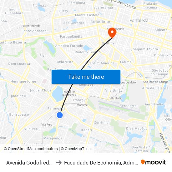 Avenida Godofredo Maciel, 522 - Parangaba to Faculdade De Economia, Administração, Atuária, Contabilidade Da Ufc map