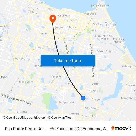 Rua Padre Pedro De Alencar | Pátio Messejana - Paupina to Faculdade De Economia, Administração, Atuária, Contabilidade Da Ufc map