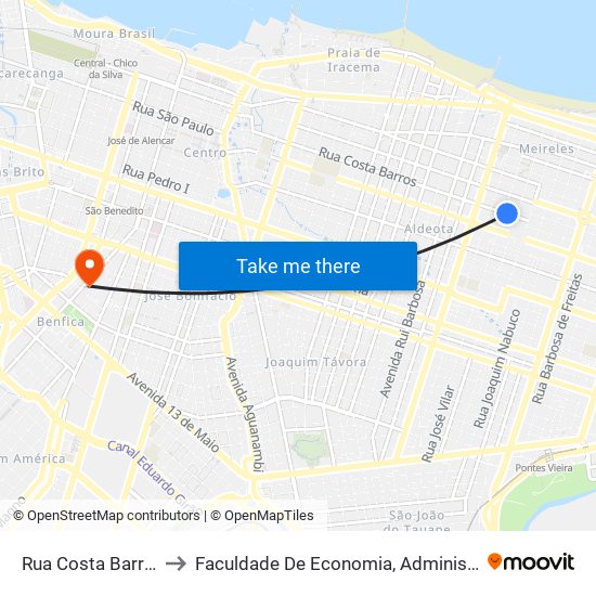 Rua Costa Barros, 2215 - Aldeota to Faculdade De Economia, Administração, Atuária, Contabilidade Da Ufc map