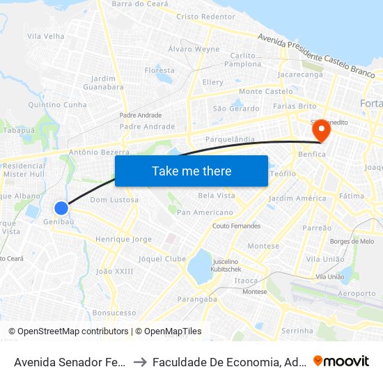 Avenida Senador Fernandes Távora, 3227 - Genibaú to Faculdade De Economia, Administração, Atuária, Contabilidade Da Ufc map