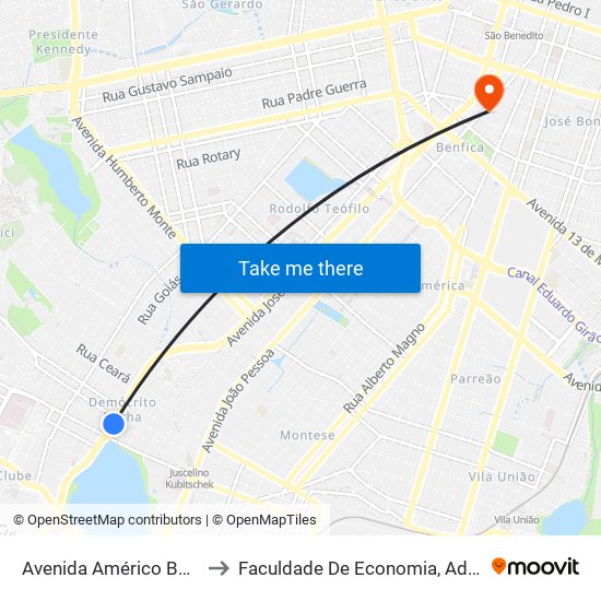 Avenida Américo Barreira, 5855 - Demócrito Rocha to Faculdade De Economia, Administração, Atuária, Contabilidade Da Ufc map