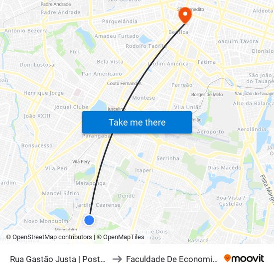 Rua Gastão Justa | Posto De Saúde Pedro Celestino Romero - Mondubim to Faculdade De Economia, Administração, Atuária, Contabilidade Da Ufc map