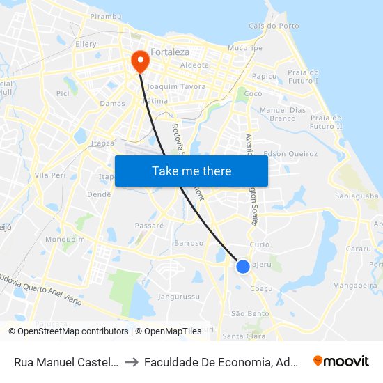 Rua Manuel Castelo Branco, 997 - Messejana to Faculdade De Economia, Administração, Atuária, Contabilidade Da Ufc map