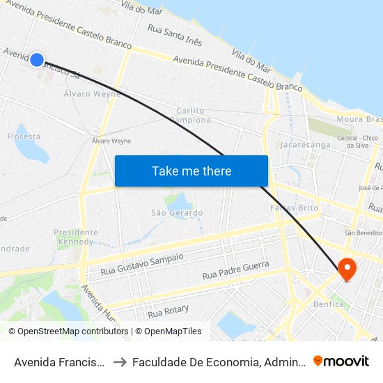 Avenida Francisco Sá, 5655 - Floresta to Faculdade De Economia, Administração, Atuária, Contabilidade Da Ufc map