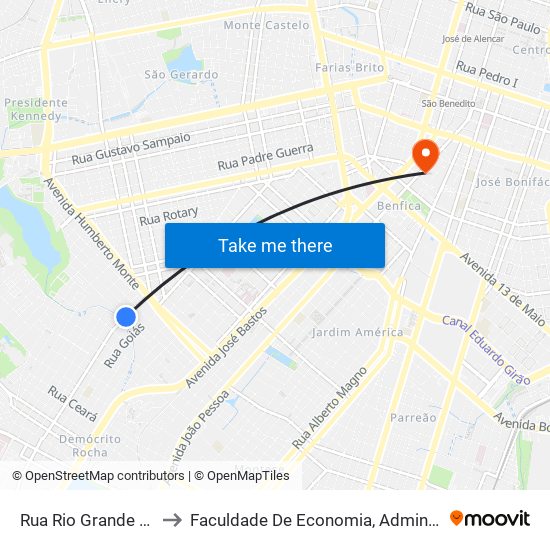 Rua Rio Grande Do Sul, 41 - Bela Vista to Faculdade De Economia, Administração, Atuária, Contabilidade Da Ufc map