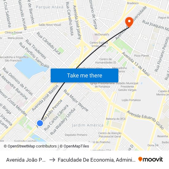 Avenida João Pessoa, 4447 - Damas to Faculdade De Economia, Administração, Atuária, Contabilidade Da Ufc map
