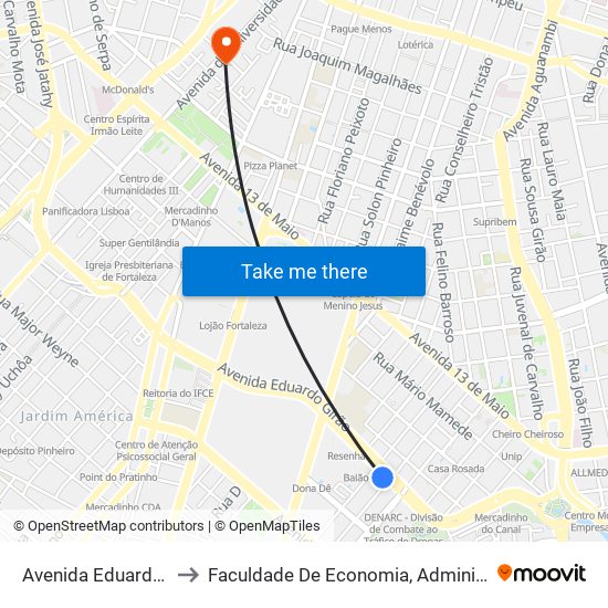 Avenida Eduardo Girão, 477 - Fátima to Faculdade De Economia, Administração, Atuária, Contabilidade Da Ufc map