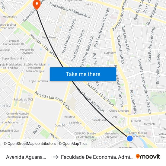 Avenida Aguanambi | Ceará Diesel - Fátima to Faculdade De Economia, Administração, Atuária, Contabilidade Da Ufc map