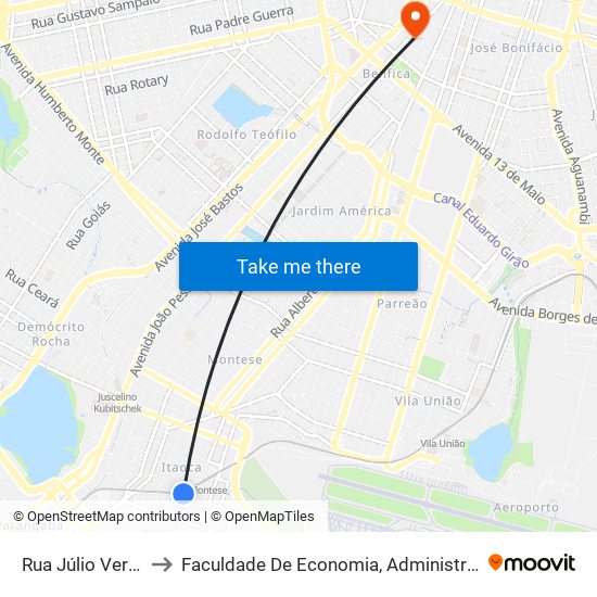 Rua Júlio Verne, 588 - Itaóca to Faculdade De Economia, Administração, Atuária, Contabilidade Da Ufc map