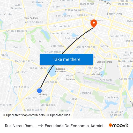 Rua Nereu Ramos, 924 - Parangaba to Faculdade De Economia, Administração, Atuária, Contabilidade Da Ufc map