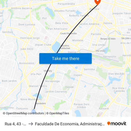 Rua 4, 43 - Mondubim to Faculdade De Economia, Administração, Atuária, Contabilidade Da Ufc map