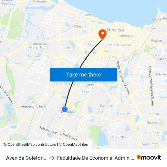 Avenida Coletora A, 381 - Mondubim to Faculdade De Economia, Administração, Atuária, Contabilidade Da Ufc map