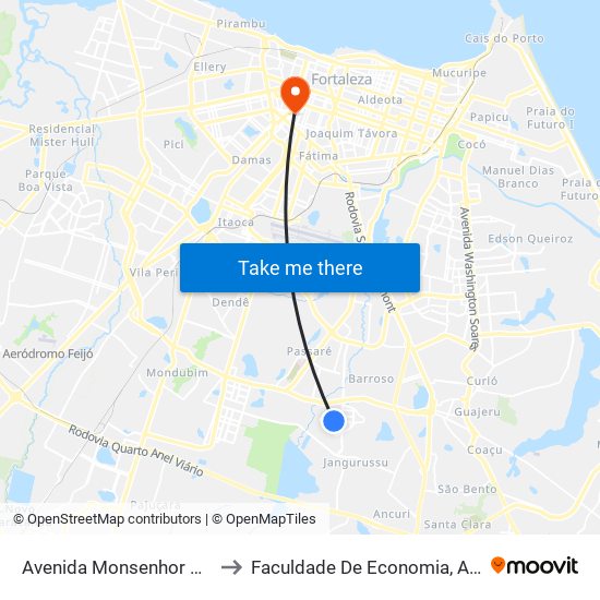 Avenida Monsenhor Amarílio Rodrigues, S/N - Jangurussu to Faculdade De Economia, Administração, Atuária, Contabilidade Da Ufc map