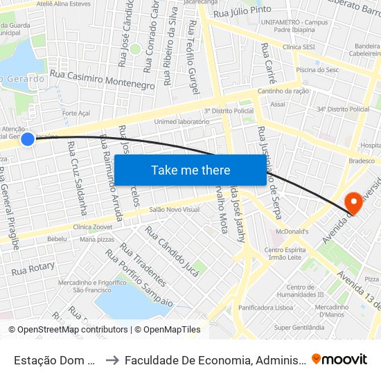 Estação Dom Lino (Brt Fortaleza) to Faculdade De Economia, Administração, Atuária, Contabilidade Da Ufc map