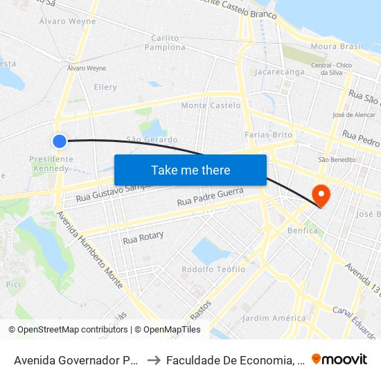 Avenida Governador Parsifal Barroso, 401 - Presidente Kennedy to Faculdade De Economia, Administração, Atuária, Contabilidade Da Ufc map