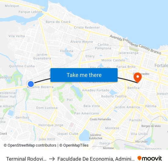 Terminal Rodoviário Antônio Bezerra to Faculdade De Economia, Administração, Atuária, Contabilidade Da Ufc map