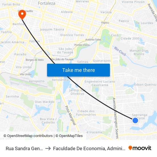 Rua Sandra Gentil, 1859 - Sapiranga to Faculdade De Economia, Administração, Atuária, Contabilidade Da Ufc map