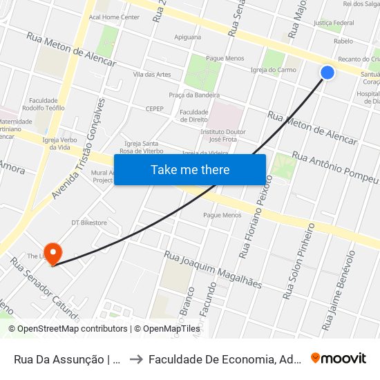 Rua Da Assunção | Seletivo Cooperativas - Centro to Faculdade De Economia, Administração, Atuária, Contabilidade Da Ufc map