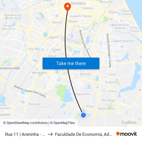 Rua 11 | Areninha - Conj. Alameda Das Palmeiras to Faculdade De Economia, Administração, Atuária, Contabilidade Da Ufc map