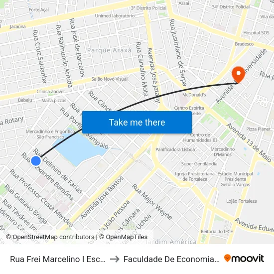Rua Frei Marcelino I Escola Municipal São Raimundo - Rodolfo Téofilo to Faculdade De Economia, Administração, Atuária, Contabilidade Da Ufc map