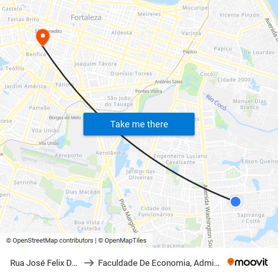 Rua José Felix De Lima, S/N - Sapiranga to Faculdade De Economia, Administração, Atuária, Contabilidade Da Ufc map