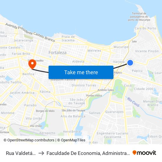 Rua Valdetário Mota, 594 to Faculdade De Economia, Administração, Atuária, Contabilidade Da Ufc map