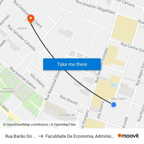 Rua Barão Do Rio Branco, 2720 to Faculdade De Economia, Administração, Atuária, Contabilidade Da Ufc map