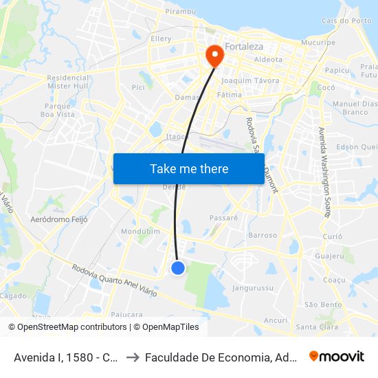 Avenida I, 1580 - Conjunto Prefeito José Walter to Faculdade De Economia, Administração, Atuária, Contabilidade Da Ufc map