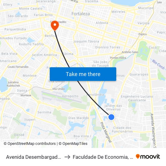 Avenida Desembargador Gonzaga, 80 - Cidade Dos Funcionários to Faculdade De Economia, Administração, Atuária, Contabilidade Da Ufc map