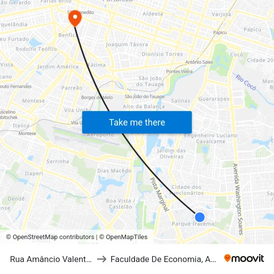 Rua Amâncio Valente, 155 - Cidade Dos Funcionários to Faculdade De Economia, Administração, Atuária, Contabilidade Da Ufc map