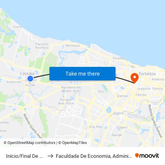 Início/Final De Linha | (002) - Centro to Faculdade De Economia, Administração, Atuária, Contabilidade Da Ufc map