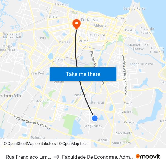 Rua Francisco Lima E Silva, S/N - Jangurussu to Faculdade De Economia, Administração, Atuária, Contabilidade Da Ufc map