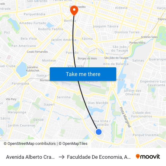 Avenida Alberto Craveiro | Arena Castelão - Boa Vista to Faculdade De Economia, Administração, Atuária, Contabilidade Da Ufc map