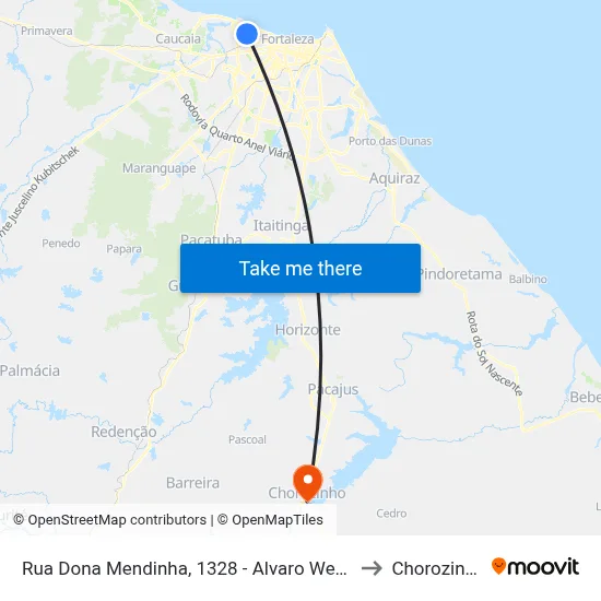 Rua Dona Mendinha, 1328 - Alvaro Weyne to Chorozinho map