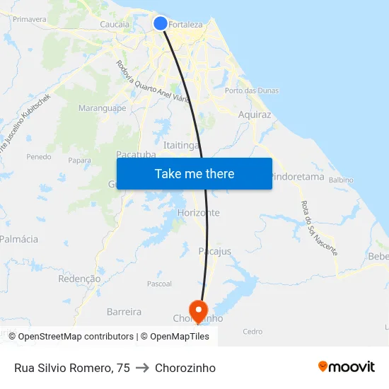 Rua Silvio Romero, 75 to Chorozinho map