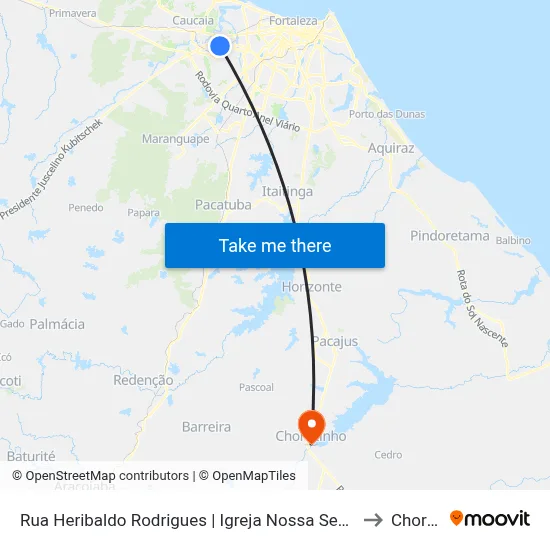 Rua Heribaldo Rodrigues | Igreja Nossa Senhora Das Graças - Parque Potira to Chorozinho map
