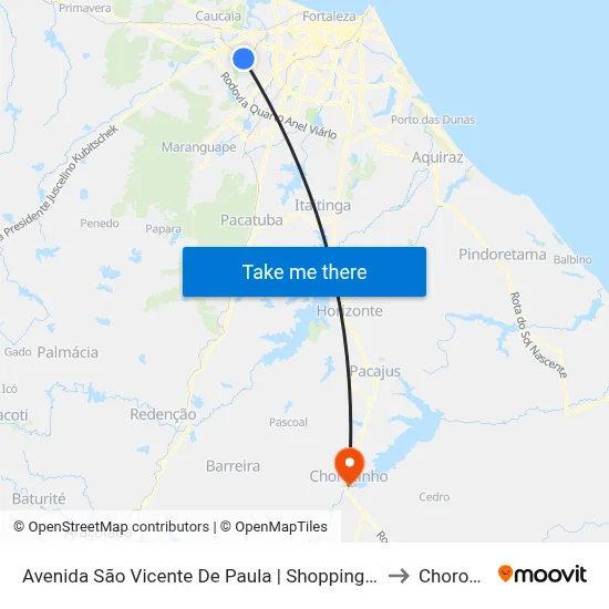 Avenida São Vicente De Paula | Shopping Jurema - Araturi to Chorozinho map