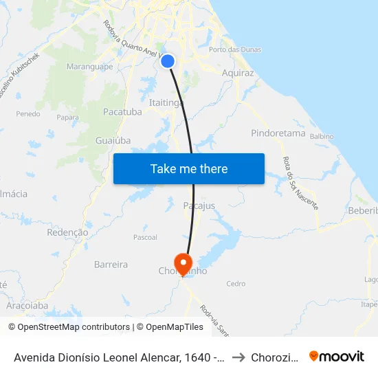 Avenida Dionísio Leonel Alencar, 1640 - Ancuri to Chorozinho map