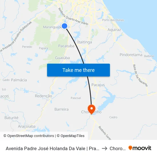 Avenida Padre José Holanda Da Vale | Praça Da Estação - Centro to Chorozinho map