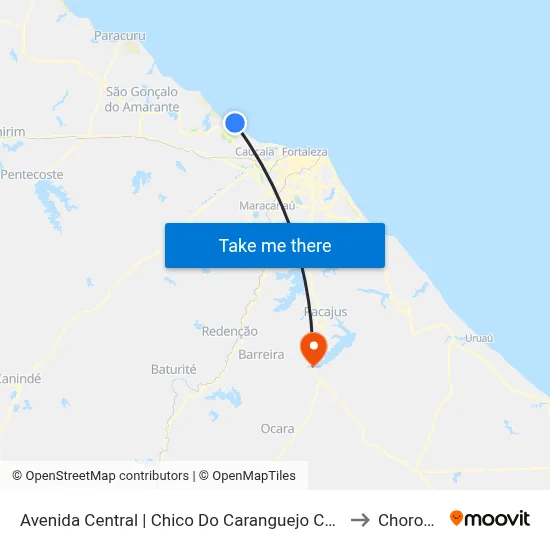 Avenida Central | Chico Do Caranguejo Cumbuco - Tabuba to Chorozinho map