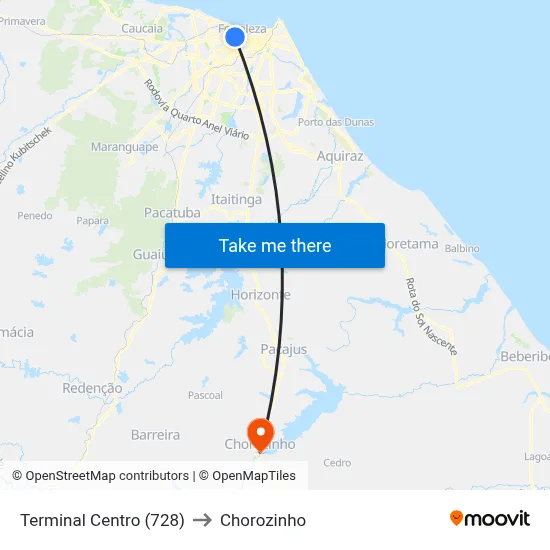 Terminal Centro (728) to Chorozinho map