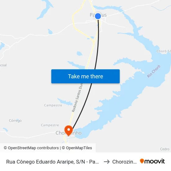 Rua Cônego Eduardo Araripe, S/N - Pacajus to Chorozinho map