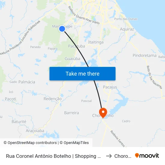 Rua Coronel Antônio Botelho | Shopping Maranguape - Centro to Chorozinho map